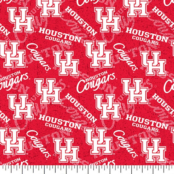 University of Houston Cotton Fabric by Sykel-Houston Cougars Tone on Tone and Matching Solid Cotton Fabrics