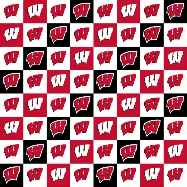 University of Wisconsin Cotton Fabric by Sykel-Wisconsin Badgers Collegiate Check and Matching Solid Cotton Fabrics