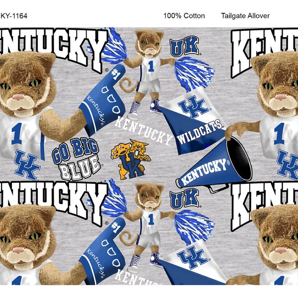 University of Kentucky Cotton Fabric by Sykel-Kentucky Wildcats Mascot Heather and Matching Solid Cotton Fabrics