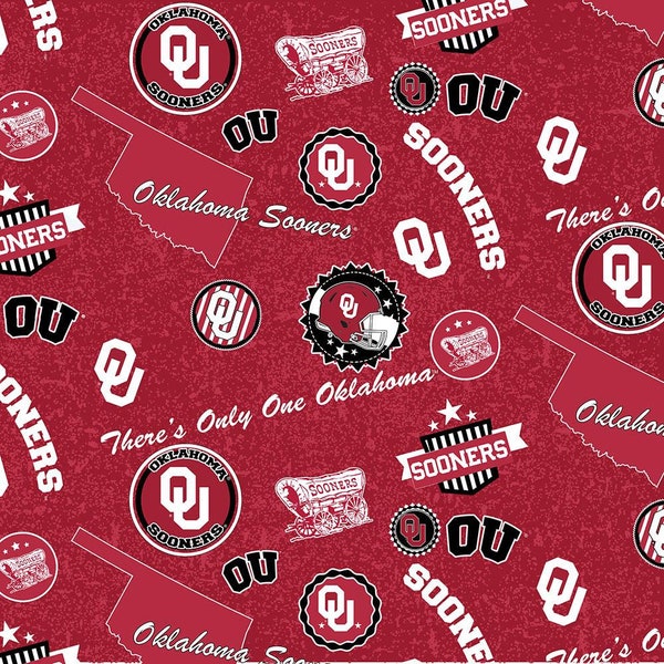 University of Oklahoma Cotton Fabric by Sykel-Oklahoma Sooners Home State and Matching Solid Cotton Fabrics