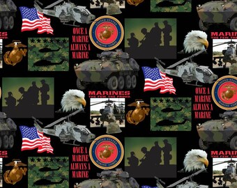 United States Marines Cotton Fabric by Sykel-US Military Marine Corps USMC Cotton Fabrics