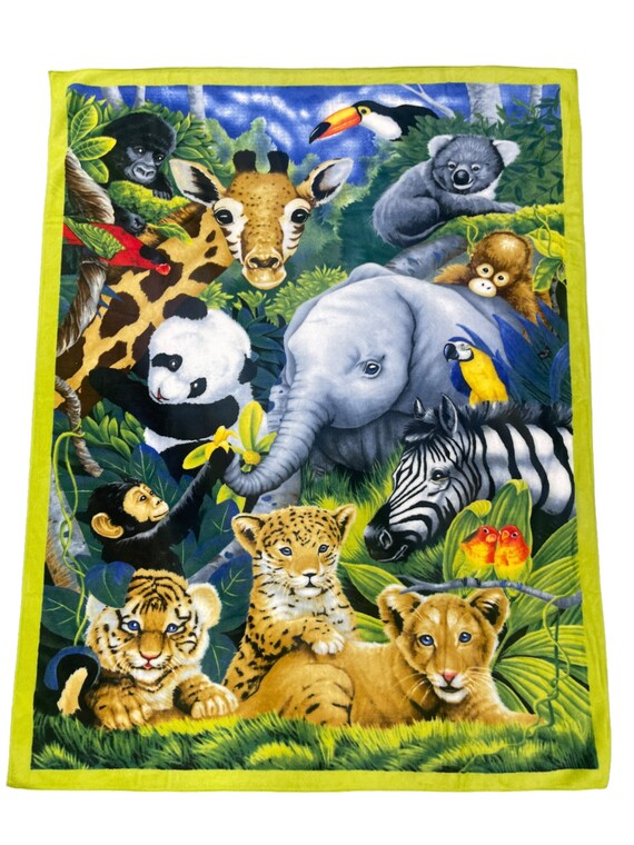 Jungle Animals Fleece Blanketjungle Baby Animals Fleece Etsy