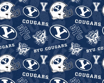 Brigham Young University Cotton Fabric by Sykel-Brigham Young BYU Cougars Tone on Tone and Matching Solid Cotton Fabrics
