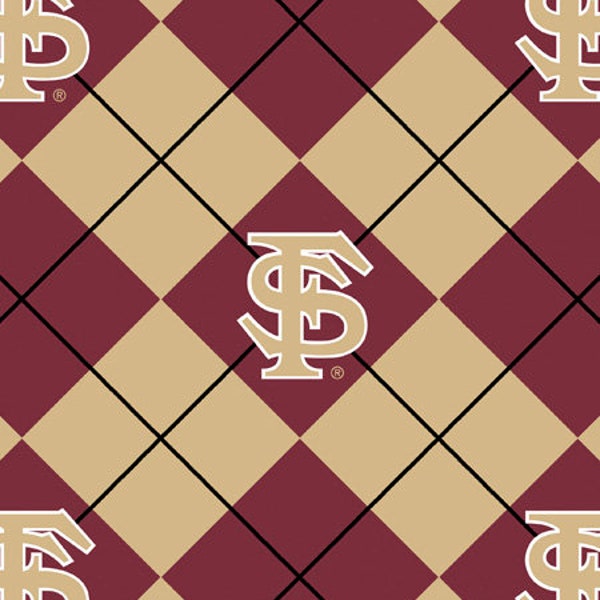 Florida State University Fleece Fabric by Sykel-FSU Seminoles Argyle Fleece Blanket Fabric