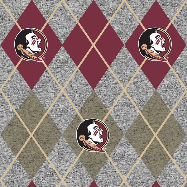 Florida State University Fleece Fabric by Sykel-FSU Seminoles Heather Argyle Fleece Blanket Fabric