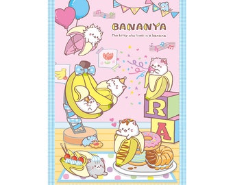 Bananya Show Cotton Quilting Fabric Collection by Sykel-Colorful Bananya Anime Character Cotton Panel and Printed Fabrics