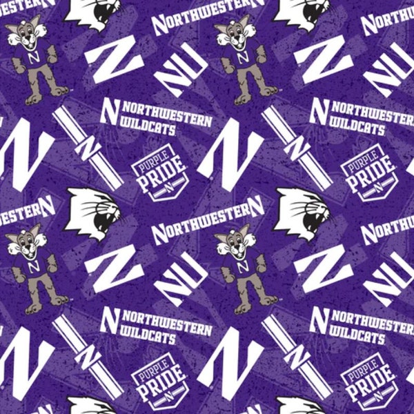 Northwestern University Cotton Fabric by Sykel-Northwestern Wildcats Tone on Tone and Matching Solid Cotton Fabrics