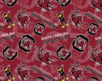 University of South Carolina Cotton Fabric by Sykel-South Carolina Gamecocks Tone on Tone and Matching Solid Cotton Fabrics