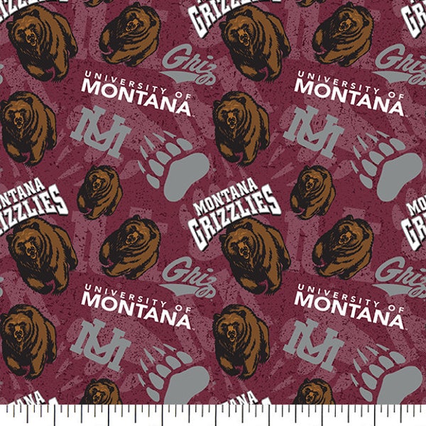 University of Montana Cotton Fabric by Sykel-Montana Grizzlies Tone on Tone and Matching Solid Cotton Fabrics