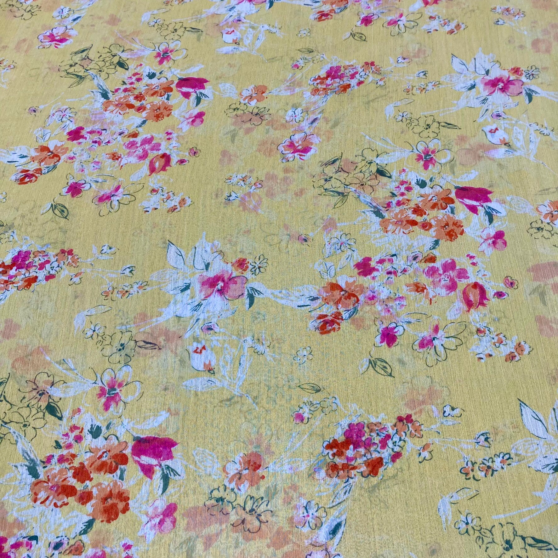 Printed Crinkle Chiffon Fabric-pink and Orange Scattered | Etsy