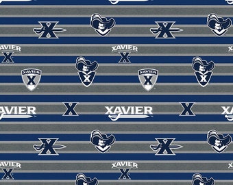 Xavier University Fleece Fabric by Sykel-Xavier Musketeers Polo Stripe Fleece Blanket Fabric