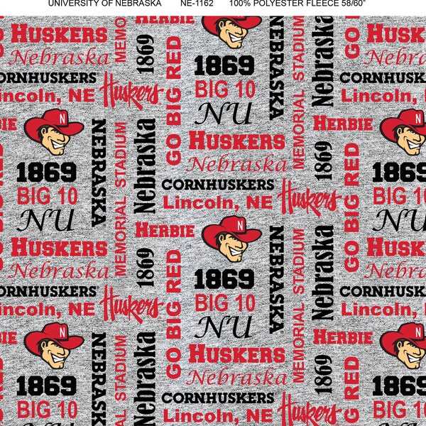 University of Nebraska Fleece Fabric by Sykel-Nebraska Cornhuskers Verbiage Fleece Blanket Fabric