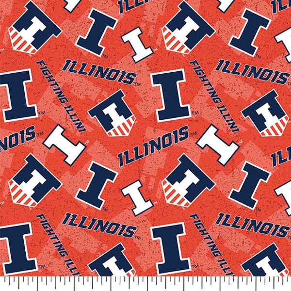 University of Illinois Cotton Fabric by Sykel-Illinois Fighting Illini Tone on Tone and Matching Solid Cotton Fabrics