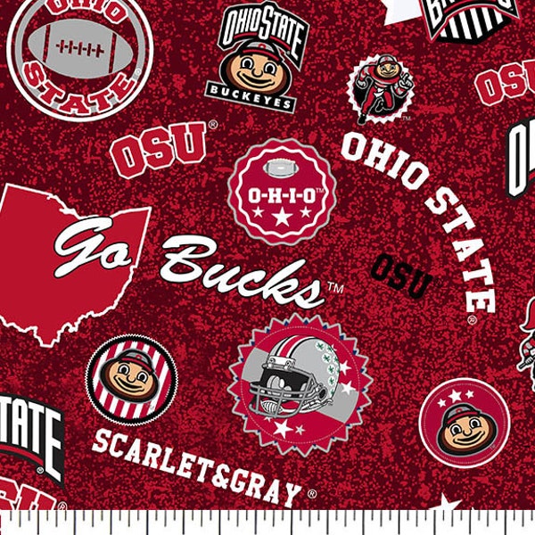 Ohio State University Cotton Fabric by Sykel-Ohio State Buckeyes Home State and Matching Solid Cotton Fabrics