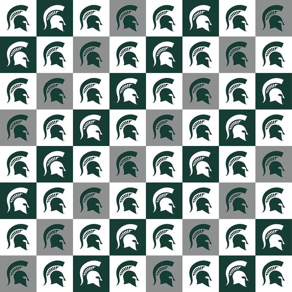 Michigan State University Cotton Fabric by Sykel-Michigan State Spartans Collegiate Check and Matching Solid Cotton Fabrics