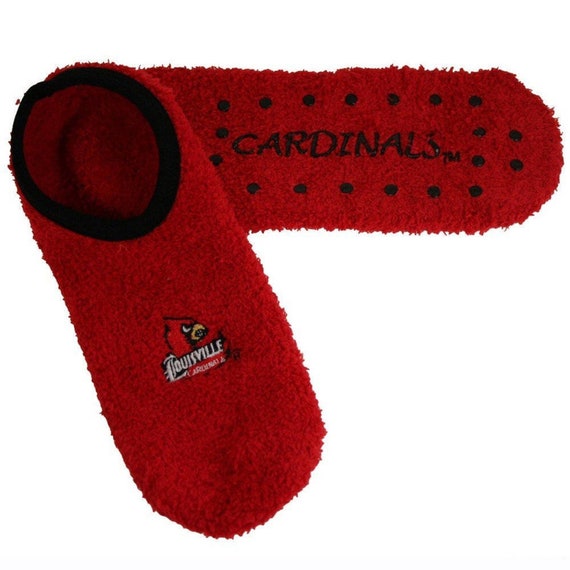 University of Louisville Slipper Socks-Louisville Cardinals Socks with Logo  and No Slip Bottoms