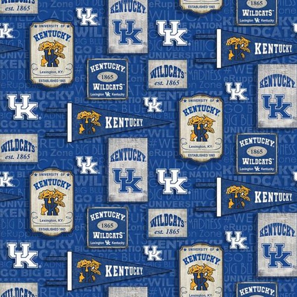 University of Kentucky Cotton Fabric by Sykel-Kentucky Wildcats Vintage Pennant and Matching Solid Cotton Fabrics