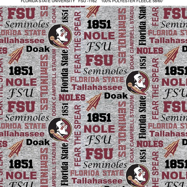 Florida State Fleece Fabric-100% Polyester-Non Pill-Officially Licensed FSU Fleece Fabric-Choose Your Size