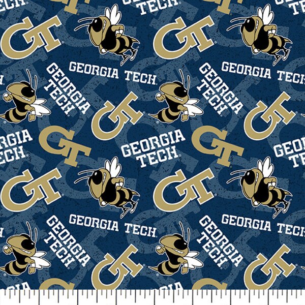 Georgia Tech Cotton Fabric by Sykel-GA Tech Yellow Jackets Tone on Tone and Matching Solid Cotton Fabrics