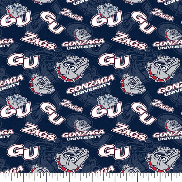 Gonzaga University Cotton Fabric by Sykel-Gonzaga Bulldogs Tone on Tone and Matching Solid Cotton Fabrics