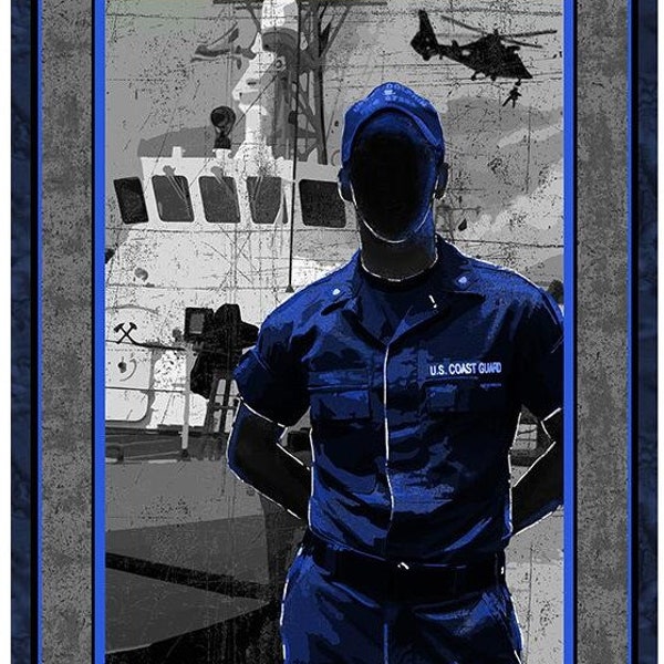 United States Coast Guard Cotton Fabric Panel by Sykel-US Military USCG Cotton Quilting Panel