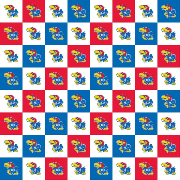 University of Kansas Cotton Fabric by Sykel-Kansas Jayhawks Collegiate Check and Matching Solid Cotton Fabrics