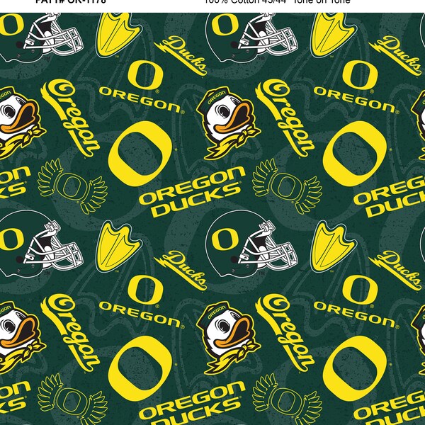 University of Oregon Cotton Fabric by Sykel-Oregon Ducks Tone on Tone and Matching Solid Cotton Fabrics