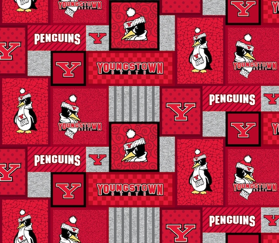 Youngstown State University Fleece Fabric by Sykel-YSU Penguins College  Patch Fleece Blanket Fabric