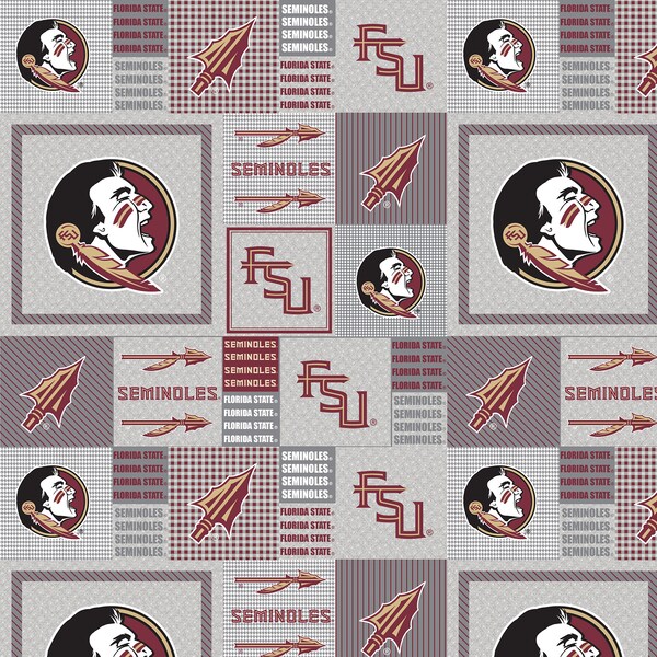 Florida State University Fleece Fabric by Sykel-FSU Seminoles Grey Block Fleece Blanket Fabric