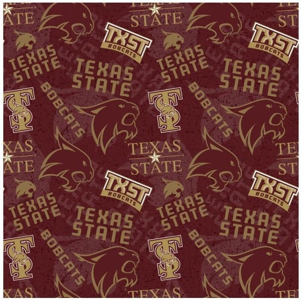 Texas State University Cotton Fabric by Sykel-Texas State Bobcats Tone on Tone and Matching Solid Cotton Fabrics