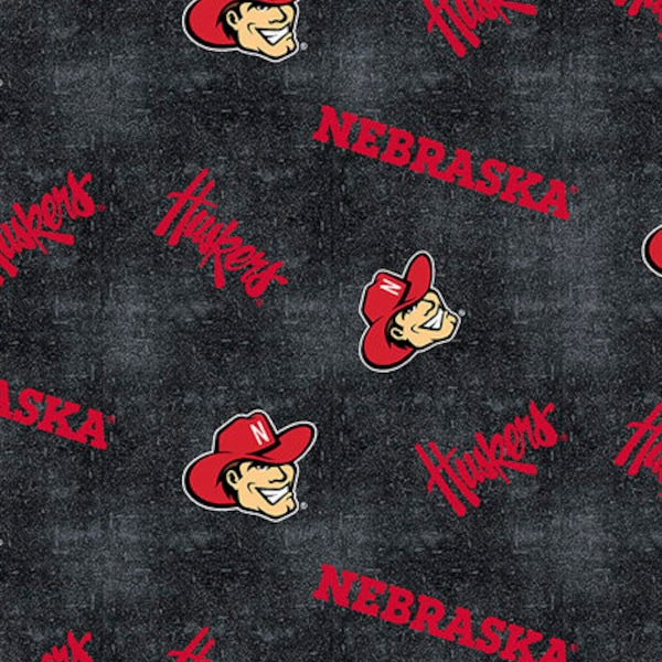 University of Nebraska Cotton Flannel Fabric by Sykel-Nebraska Cornhuskers Distressed Logo Flannel Fabric