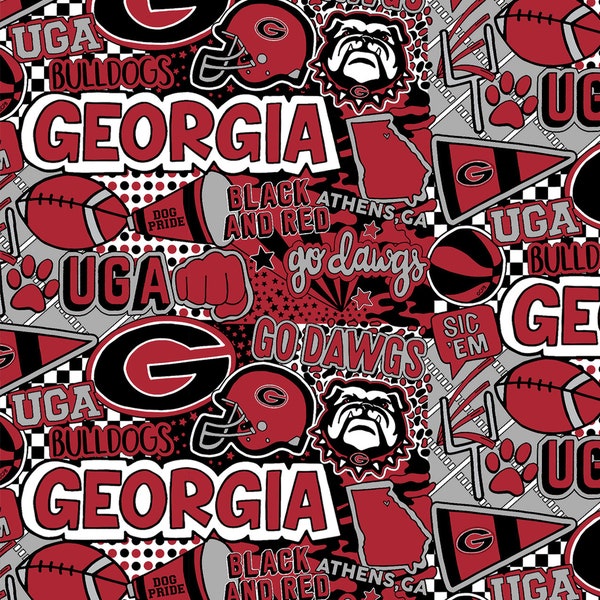 University of Georgia Cotton Fabric by Sykel-Georgia Bulldogs Pop Art and Matching Solid Cotton Fabrics