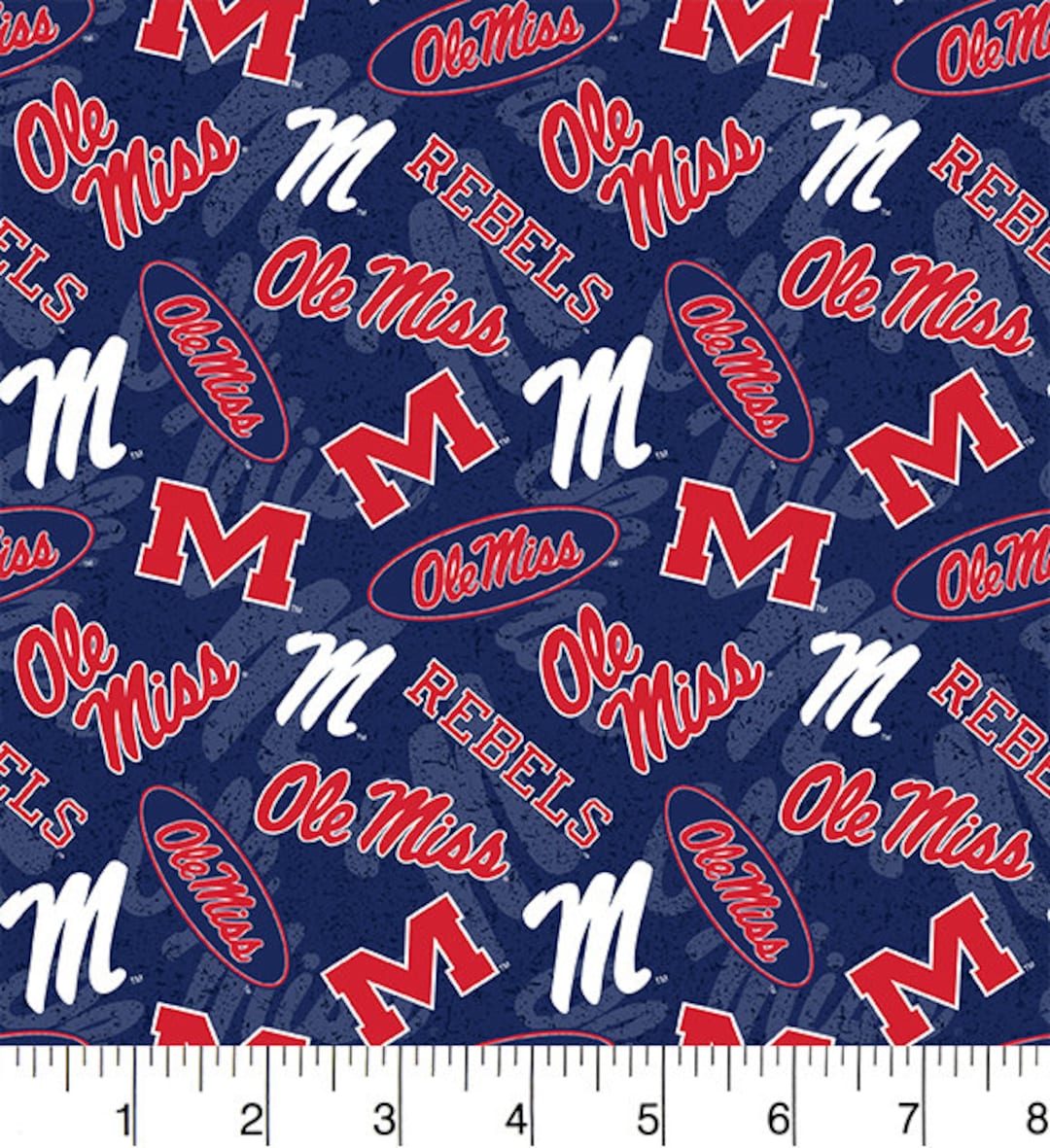 University of Mississippi Cotton Fabric by Sykelole Miss Rebels Tone
