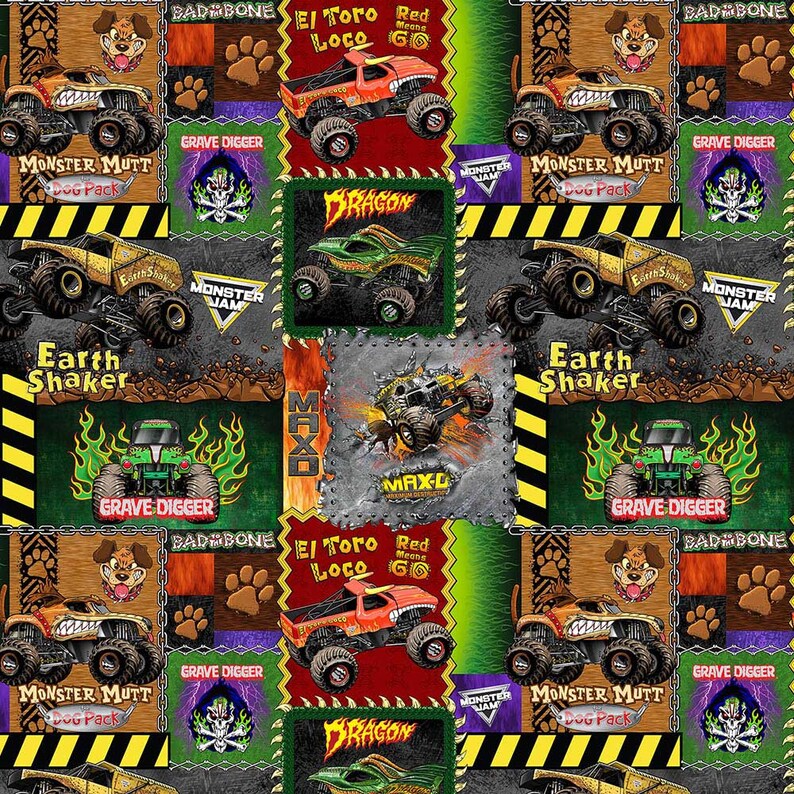 Monster Jam Cotton Quilting Fabric Collection by Sykelmonster Etsy