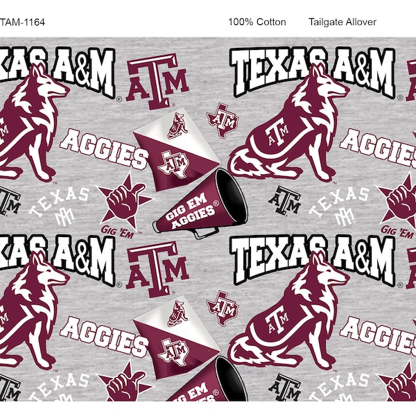 Texas A&M Cotton Fabric by Sykel-Texas A and M Aggies Mascot Heather and Matching Solid Cotton Fabrics