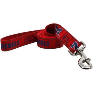 University of Mississippi Pet Collars and Leashes-Ole Miss Rebels Reflective Dog Collars and Leads in Multiple Sizes Leash