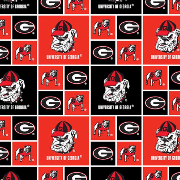 University of Georgia Cotton Fabric by Sykel-Georgia Bulldogs Geometric and Matching Solid Cotton Fabrics