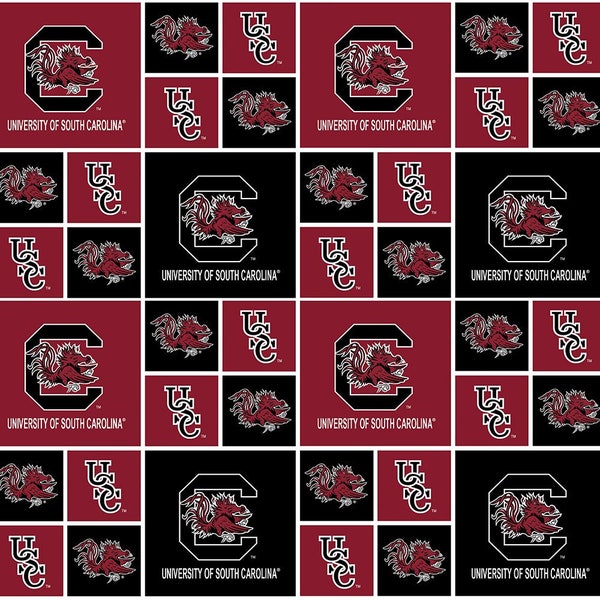 University of South Carolina Cotton Fabric by Sykel-South Carolina Gamecocks Geometric and Matching Solid Cotton Fabrics