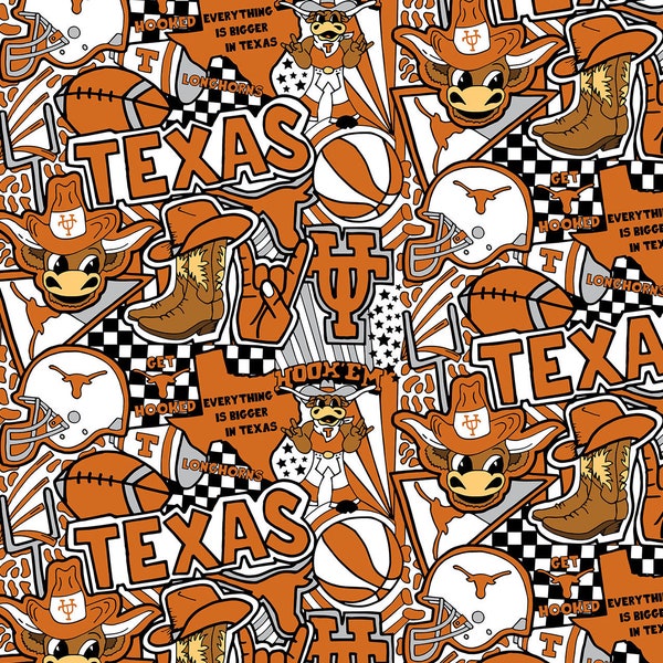 University of Texas Cotton Fabric by Sykel-Texas Longhorns Pop Art and Matching Solid Cotton Fabrics