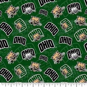 Ohio University Bobcats Block Fabric Lamp Shade Lampshade NCAA Handmade Green 