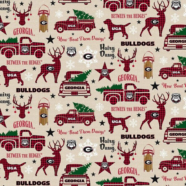 University of Georgia Cotton Fabric by Sykel-Georgia Bulldogs Christmas and Matching Solid Cotton Fabrics