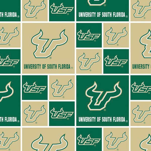 University of South Florida Cotton Fabric by Sykel-USF Bulls Geometric and Matching Solid Cotton Fabrics