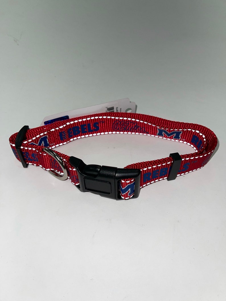 University of Mississippi Pet Collars and Leashes-Ole Miss Rebels Reflective Dog Collars and Leads in Multiple Sizes Collar