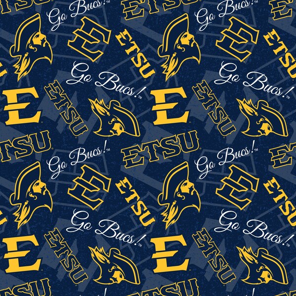 East Tennessee State University Cotton Fabric by Sykel-East Tennessee State ETSU Buccaneers Tone on Tone and Matching Solid Cotton Fabrics