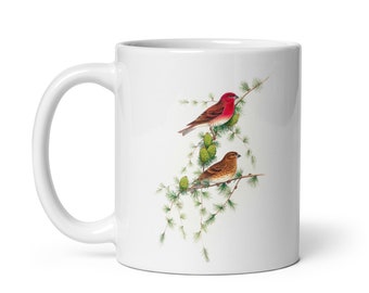 Beautiful Rose finch bird mug, perfect gift for the bird lover, bird watcher, wildlife enthusiast