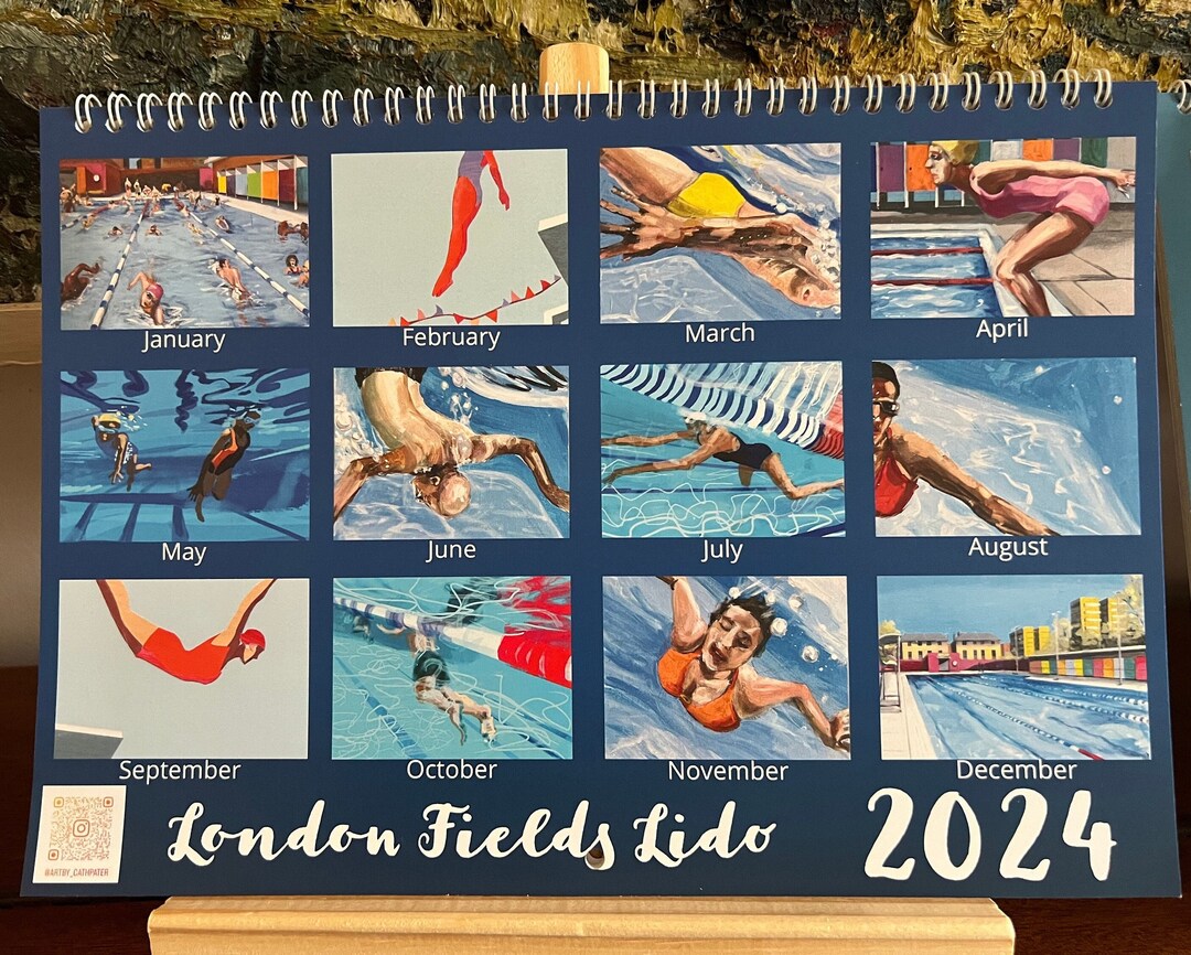 Wall Calendar 2024 Swimmers at the Pool A4 Opens Out to A3 Etsy