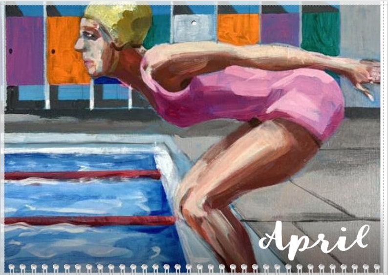 Wall Calendar 2024 Swimmers at the Pool A4 Opens Out to A3 Etsy