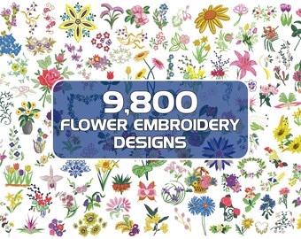 Flower Machine Embroidery Designs - 9,800 Floral Designs Collection: pes, jef, vp3, dst, exp, hus, vip, xxx - Digital Download.