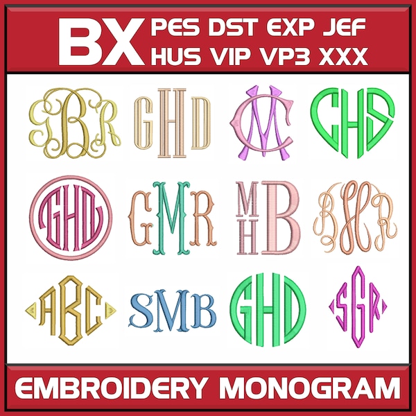 BX Embroidery Monogram Fonts : 12 Machine Embroidery Designs Brother PES DST