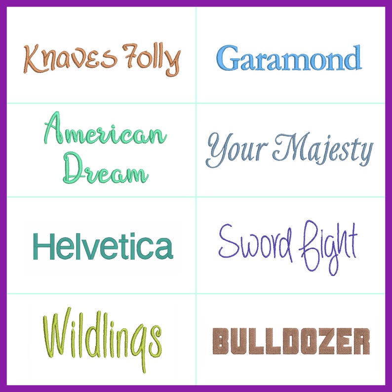 A selection of BX format machine embroidery fonts.